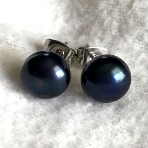 Large Midnight / Peacock Freshwater Pearl Stud Earrings in Stainless Steel